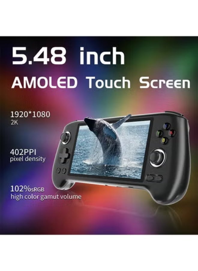 أنبيرنيك وحدة تحكم ألعاب محمولة باليد RG556 نظام Android 13 Unisoc T820 شاشة AMOLED مقاس 5.48 بوصة مدمجة وبطاقة SD 128 جيجا 4423 لعبة تدعم منفذ عرض 1080 بكسل ومشغل ألعاب الفيديو WIFI (RG556 أسود) - Image 2
